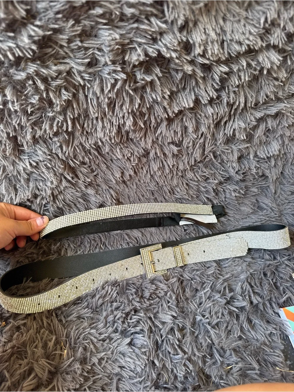 Two silver Rhinestone belts